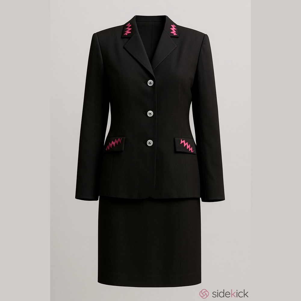 Milano black silk pink embroidery skirt suit